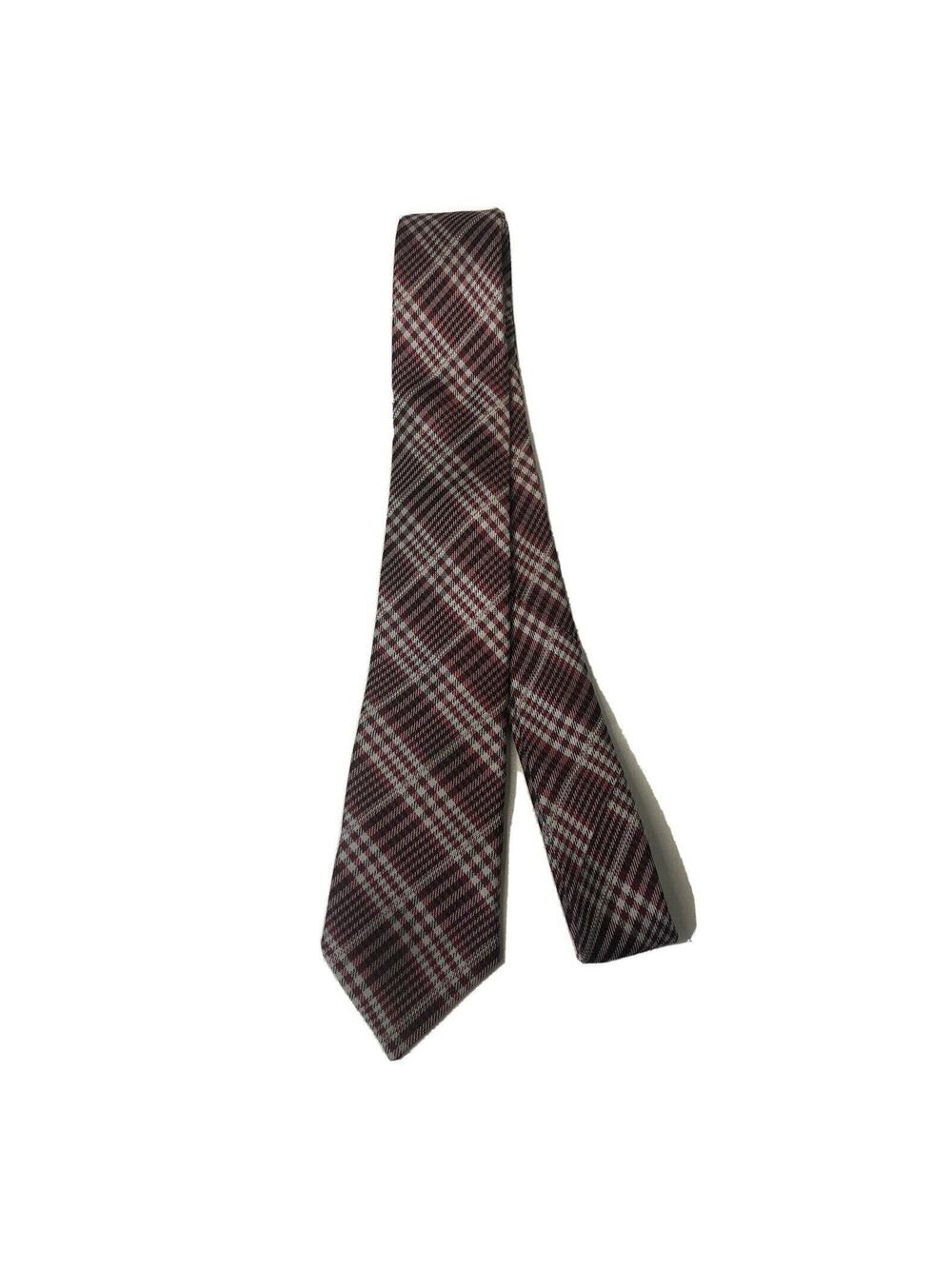 Plaid Silk Neck Tie by Bruno Piattelli Roma Men's 58" X 2.75" Red, Black & Grey